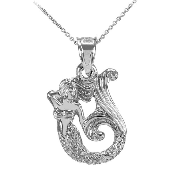 Gold Textured Fairytale Mermaid Pendant Necklace, view 3