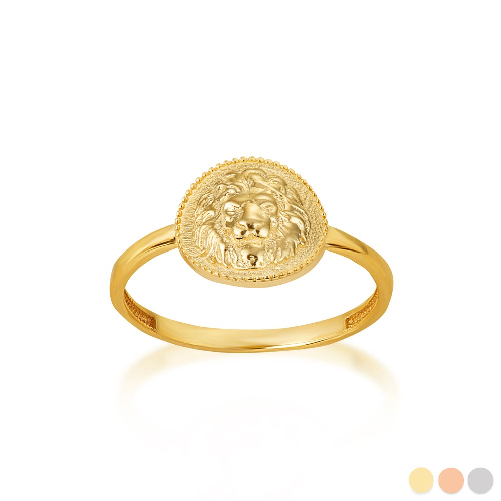 Gold Textured Lion Milgrain Statement Ring