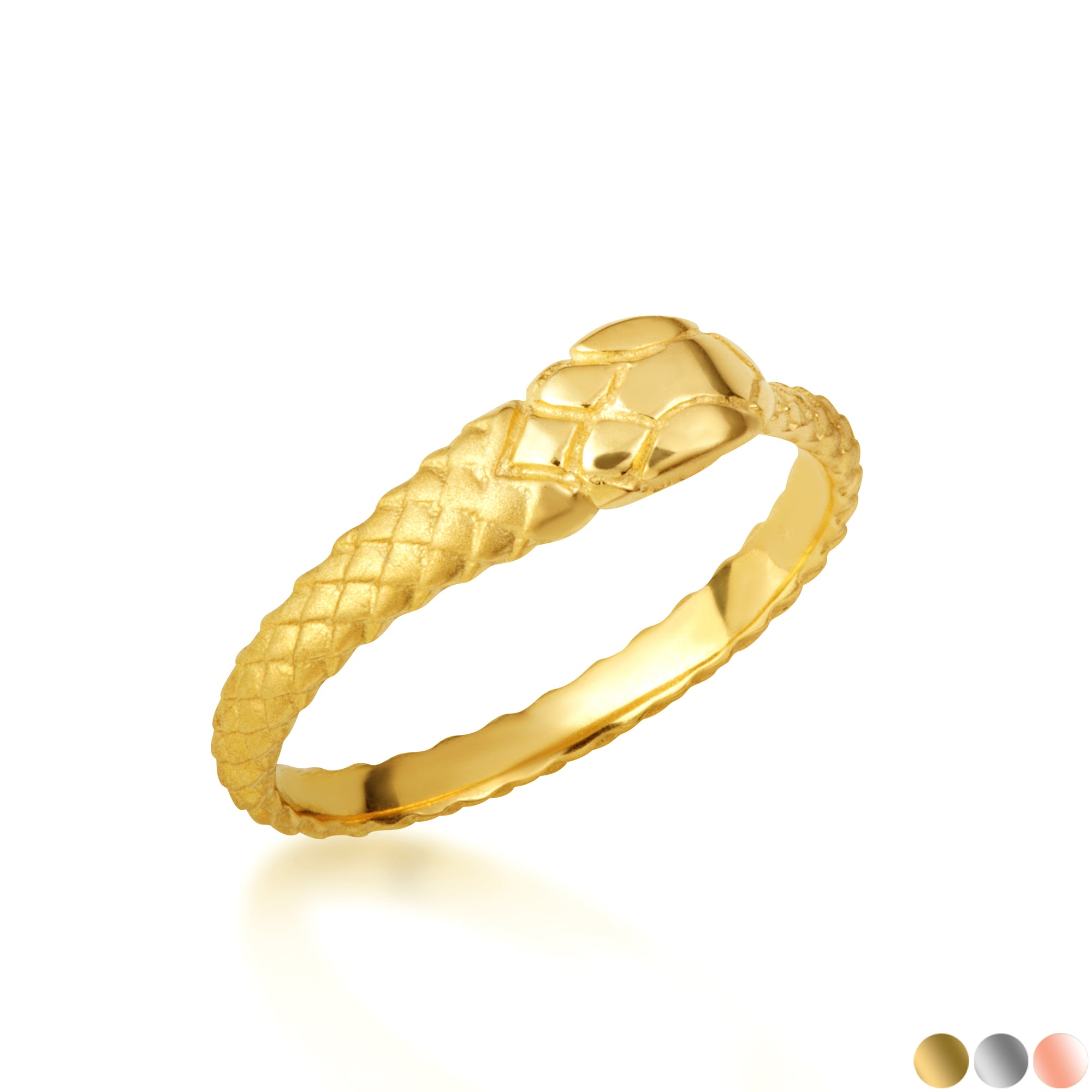 Gold Textured Ouroboros Serpent Snake Ring
