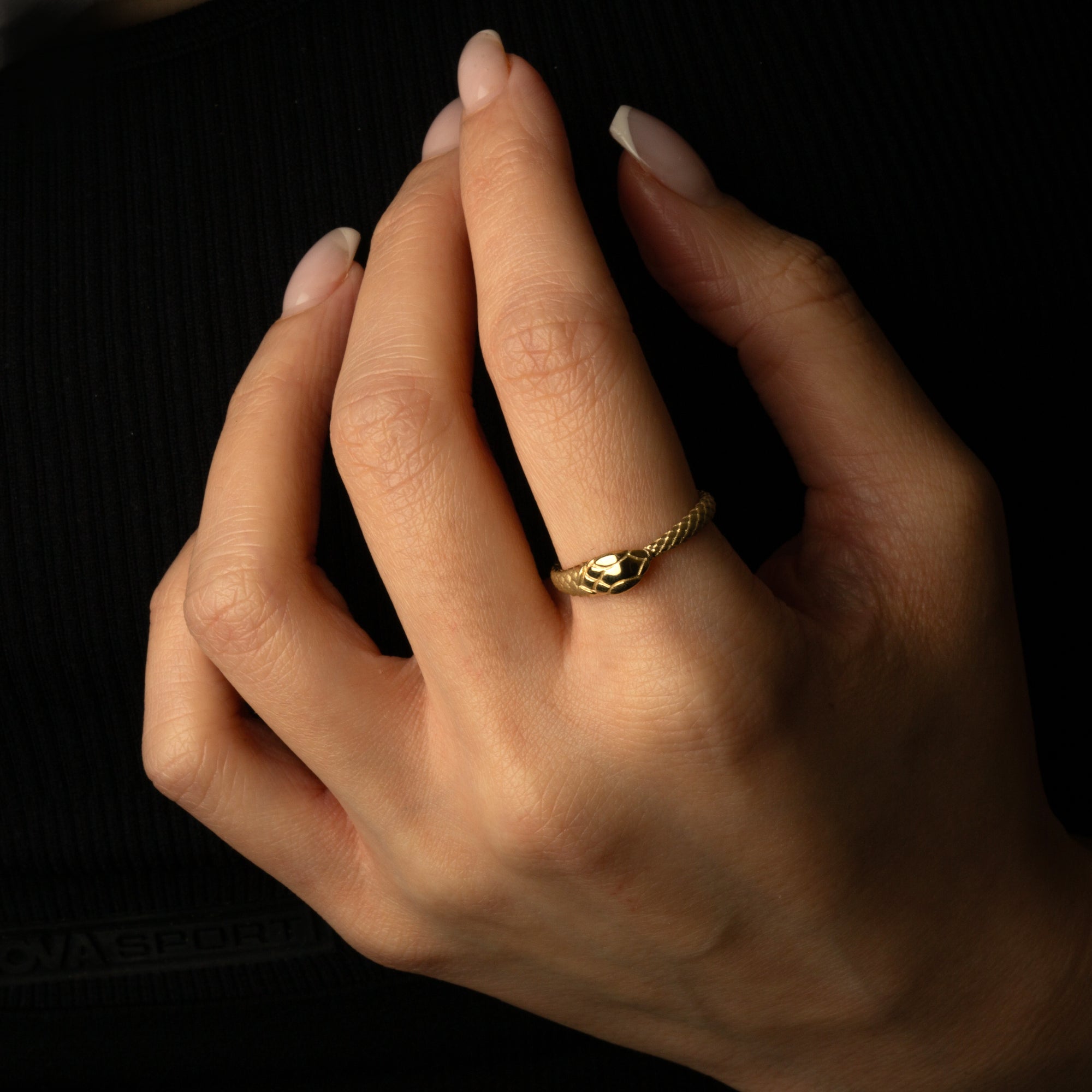 Gold Textured Ouroboros Serpent Snake Ring, view 2