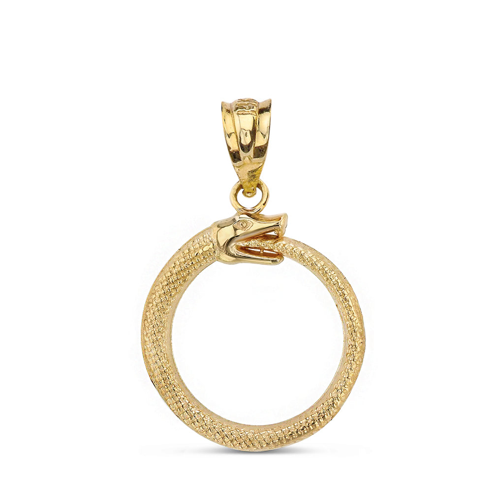Gold Textured Ouroboros Snake Pendant Necklace, view 2