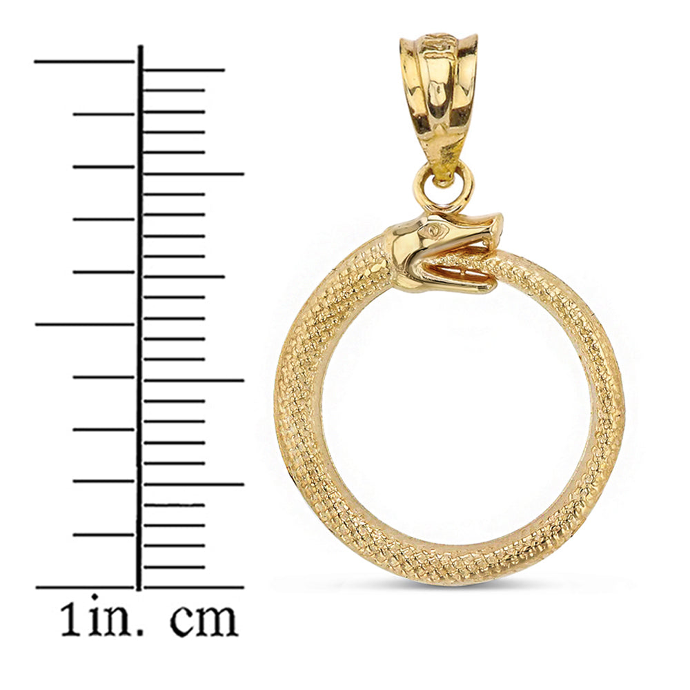 Gold Textured Ouroboros Snake Pendant Necklace, view 3
