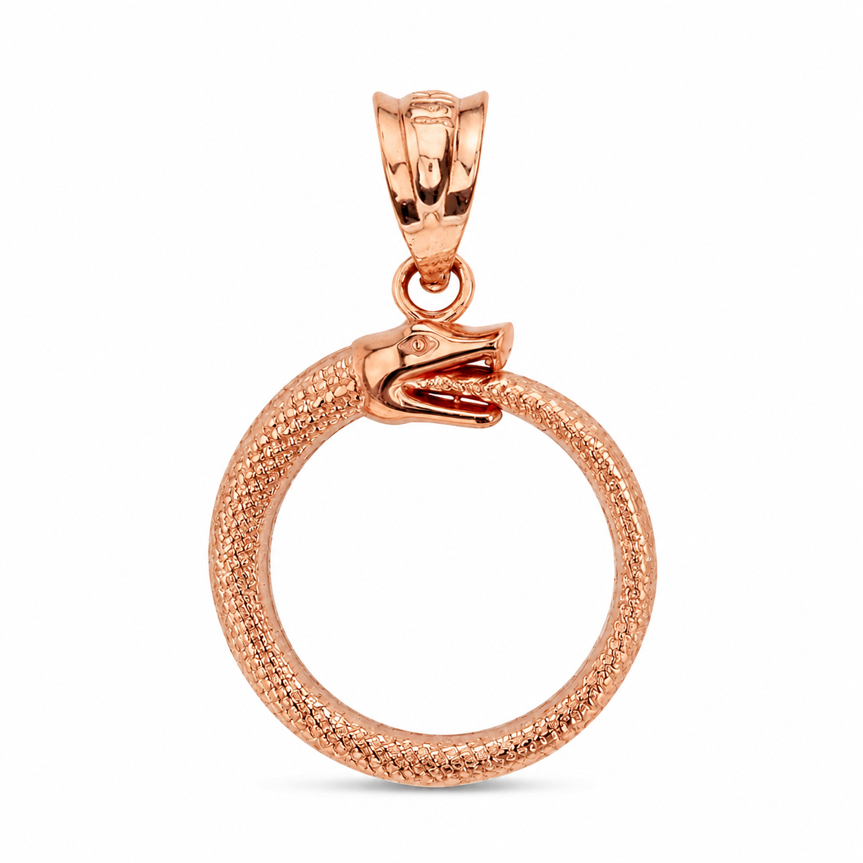 Gold Textured Ouroboros Snake Pendant Necklace, view 4