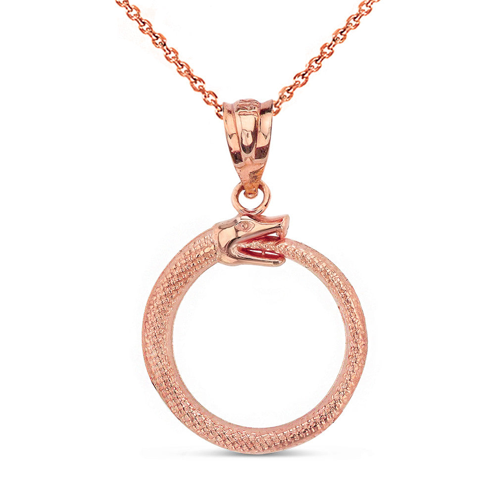 Gold Textured Ouroboros Snake Pendant Necklace, view 5