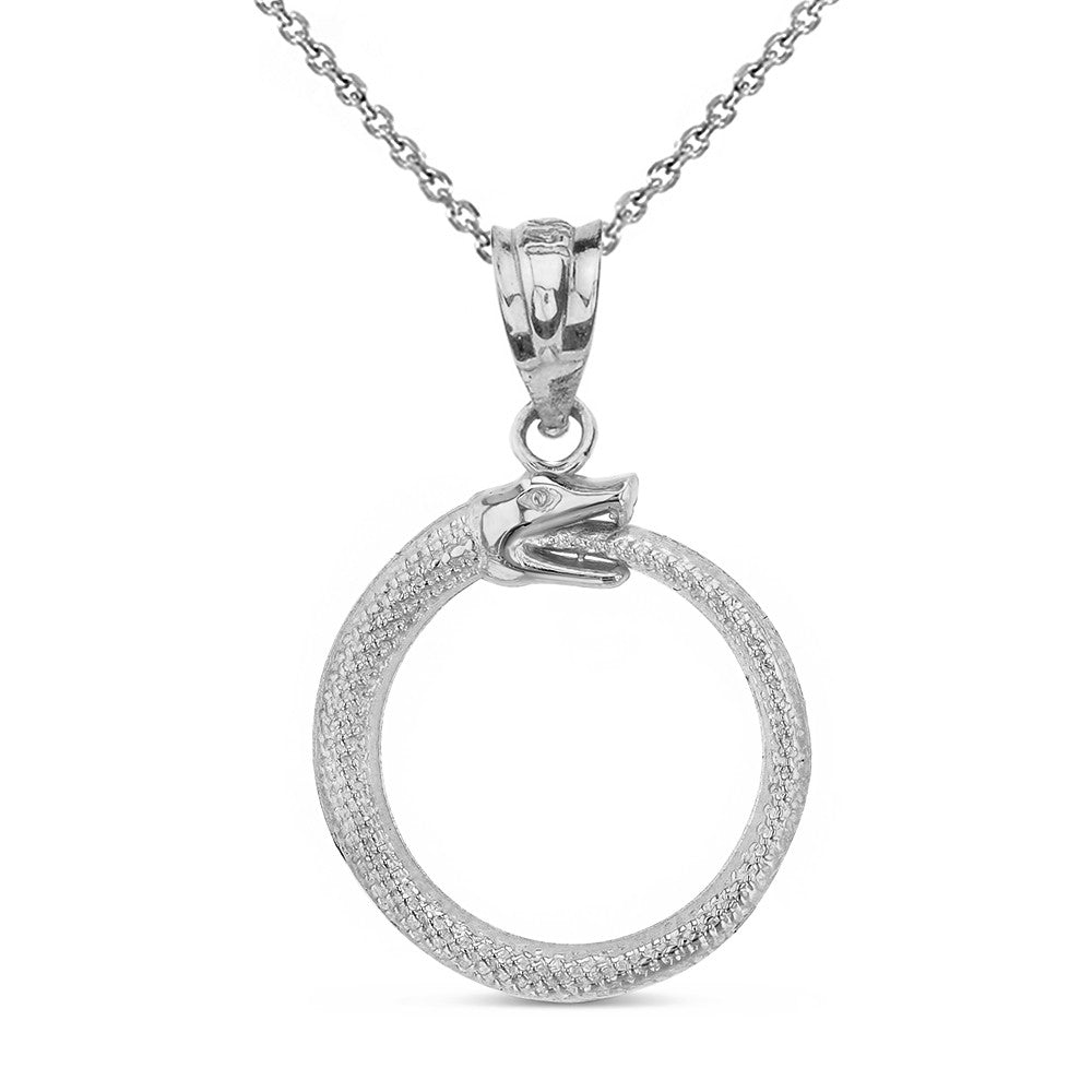 Gold Textured Ouroboros Snake Pendant Necklace, view 7