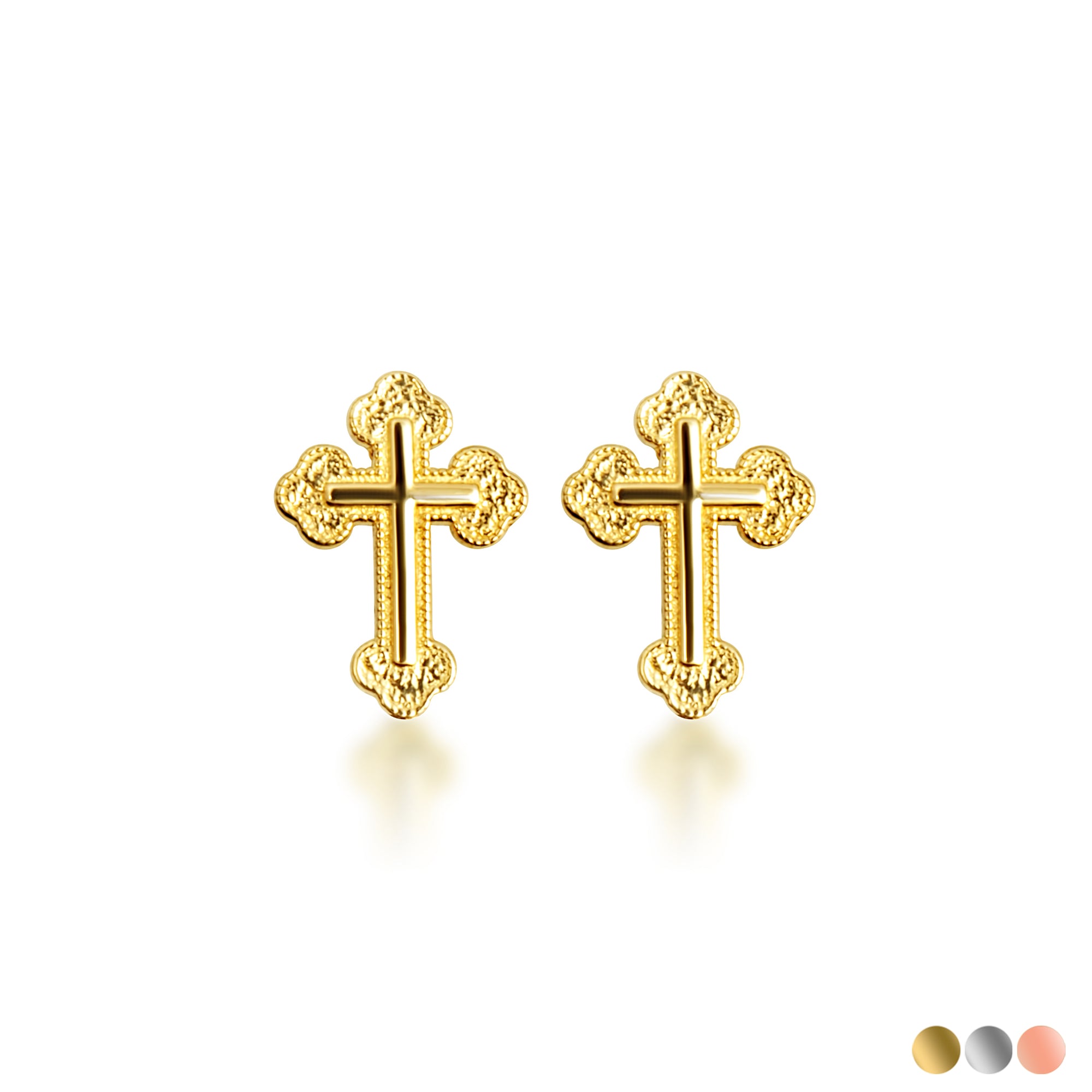 Gold Textured Sacred Cross Stud Earrings
