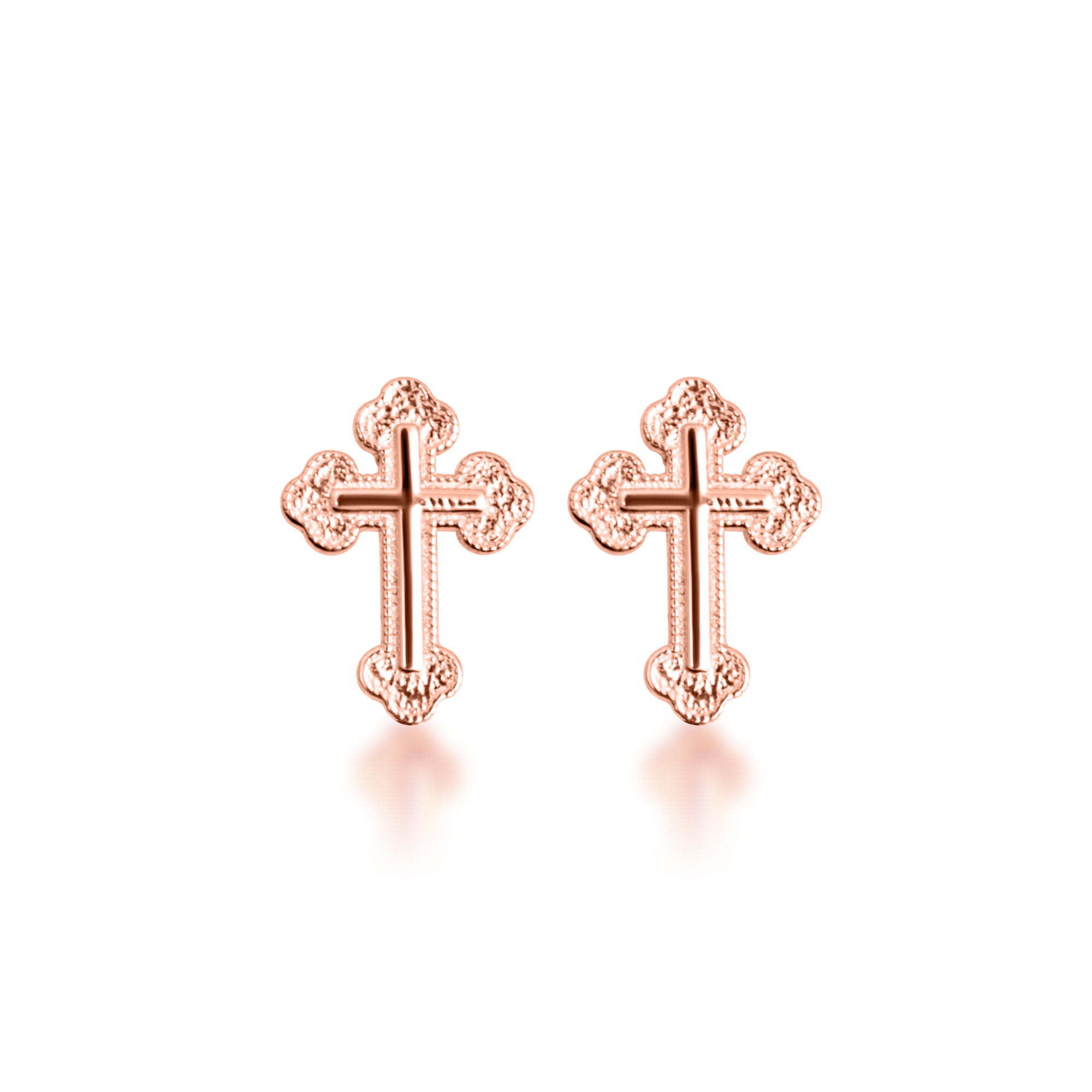 Gold Textured Sacred Cross Stud Earrings, view 4