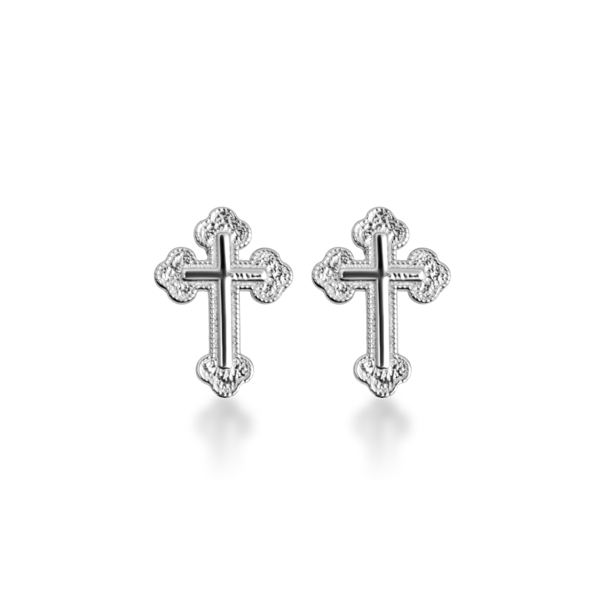 Gold Textured Sacred Cross Stud Earrings, view 5