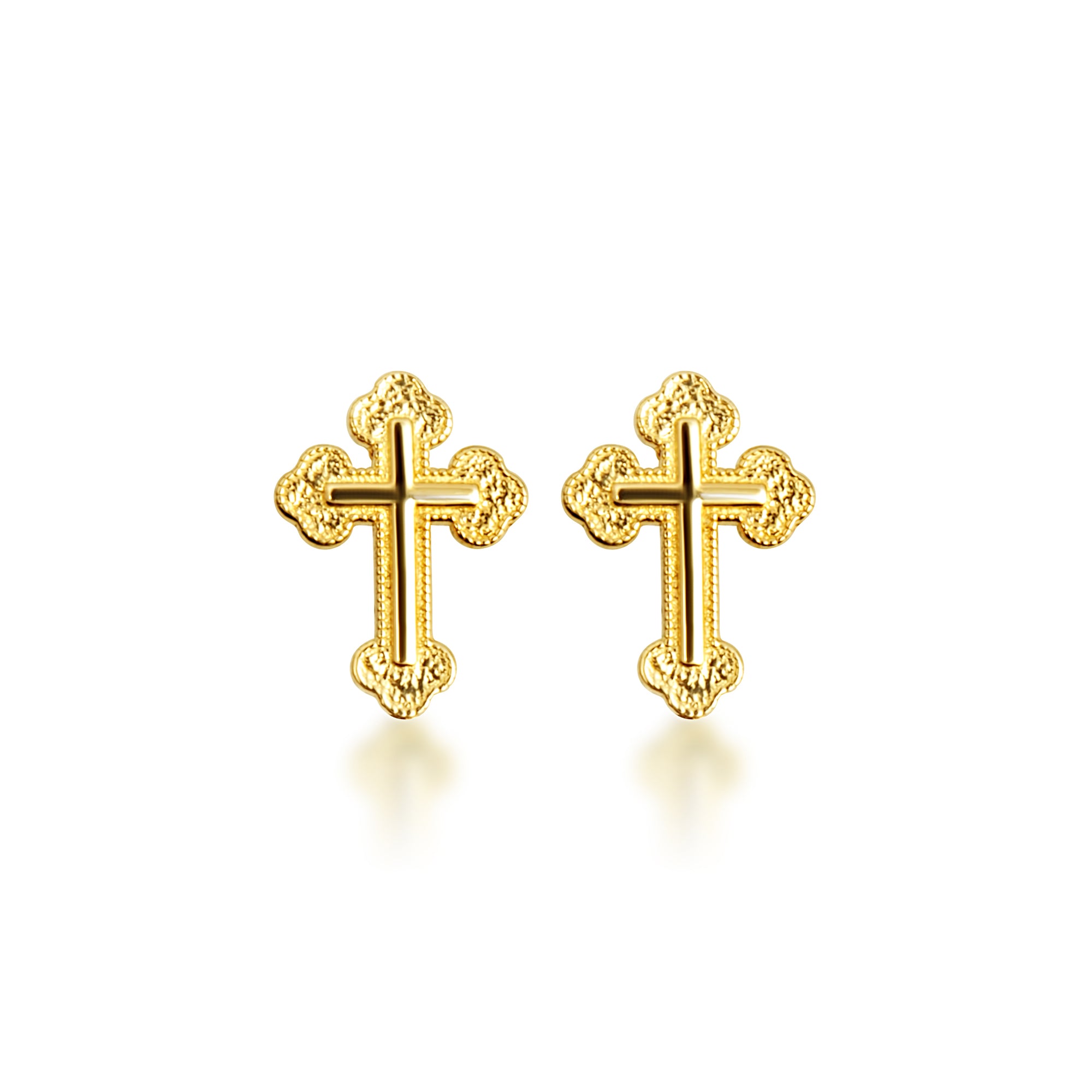 Gold Textured Sacred Cross Stud Earrings, view 6