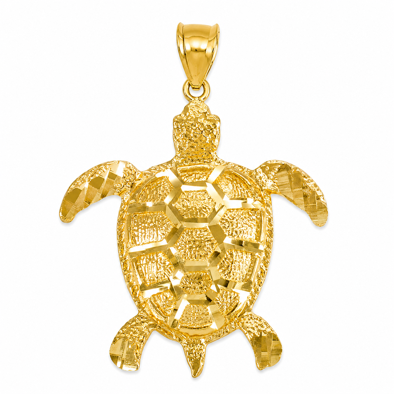 Gold Textured Style Sea Turtle Pendant Necklace