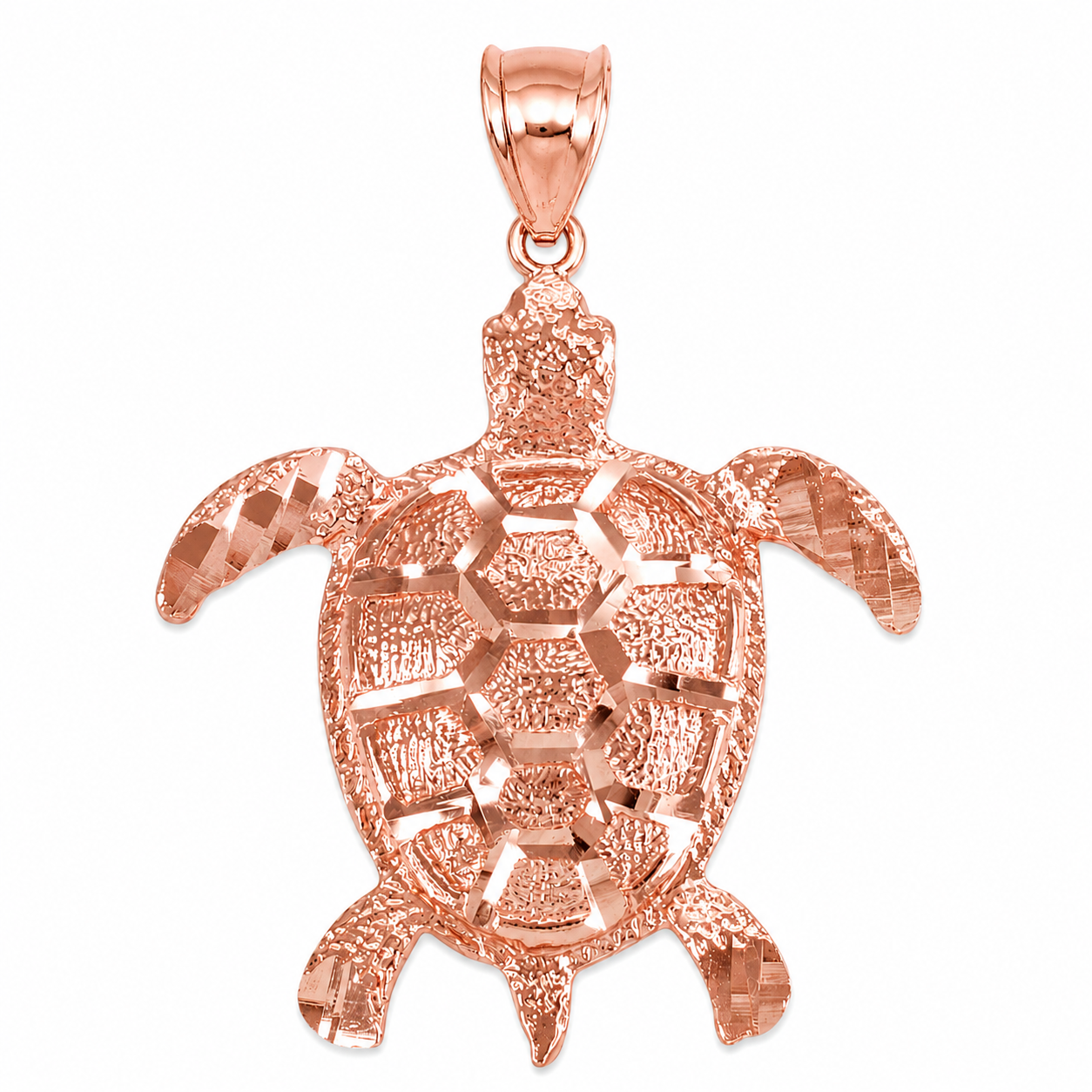 Gold Textured Style Sea Turtle Pendant Necklace, view 3