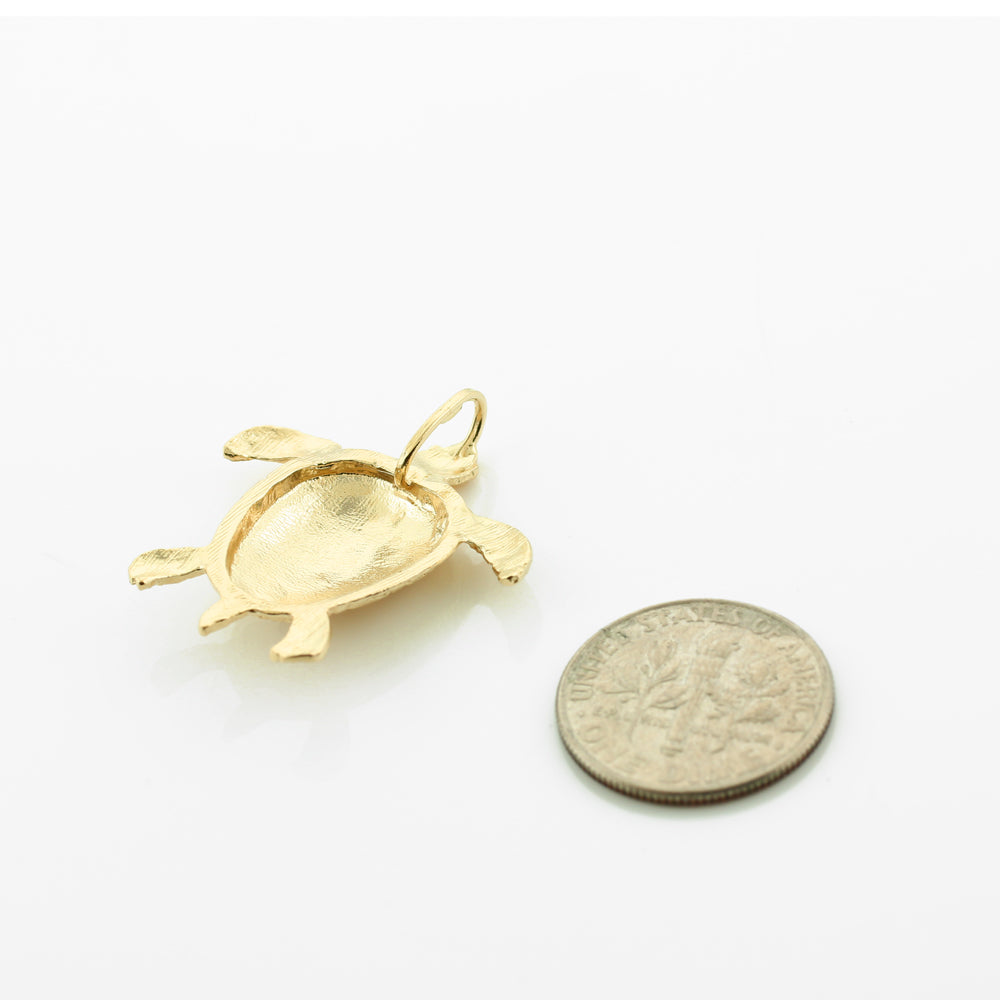 Gold Textured Style Sea Turtle Pendant Necklace, view 7