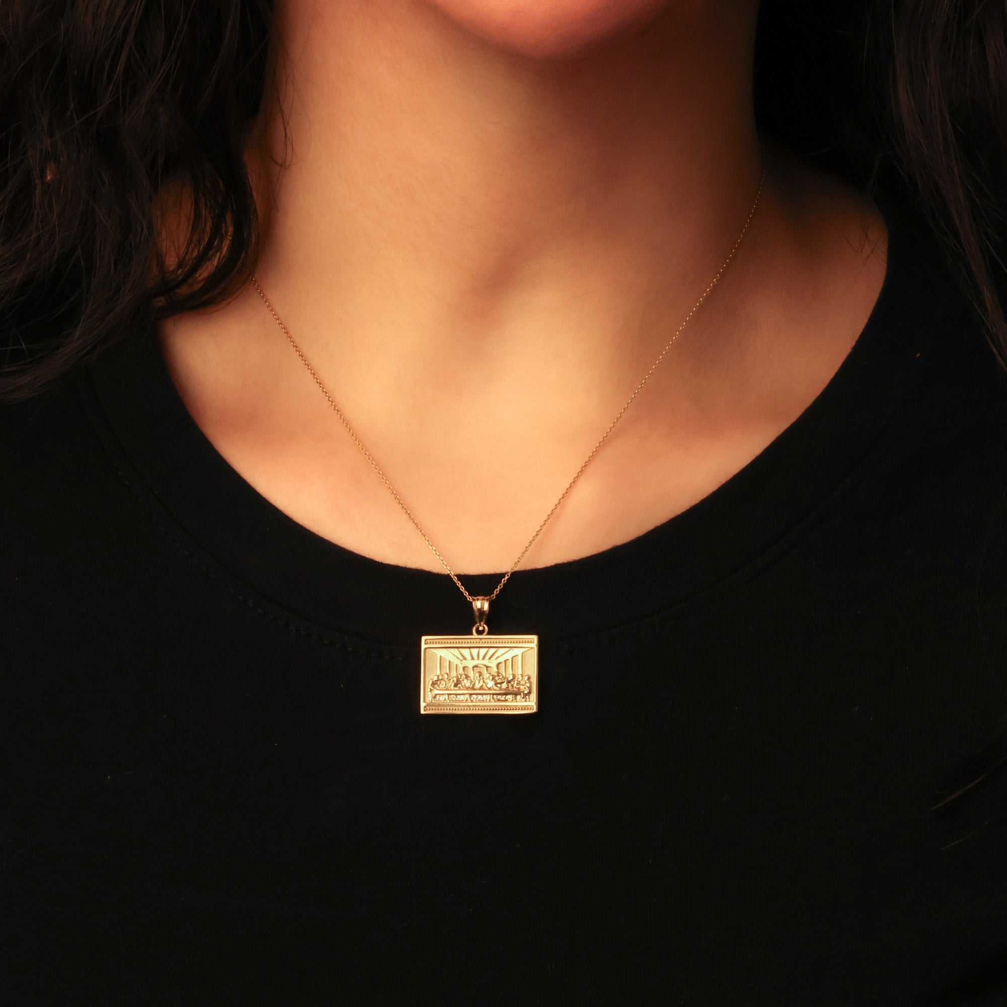Gold The Last Supper Jesus Pendant Necklace, view 2