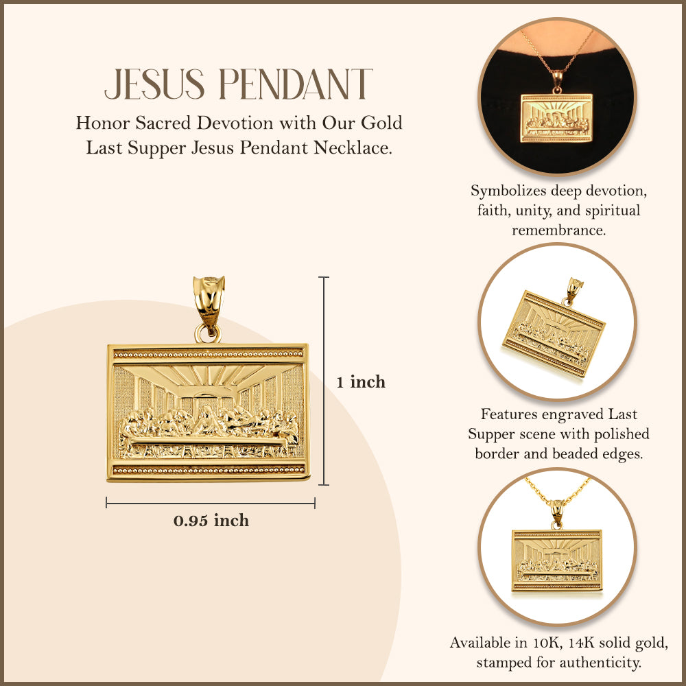 Gold The Last Supper Jesus Pendant Necklace, view 3