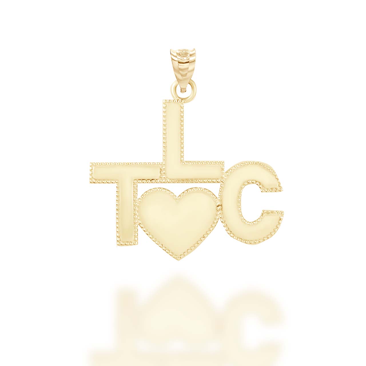 Gold TLC Heart Tender Loving Care Beaded Elvis Style Pendant Necklace