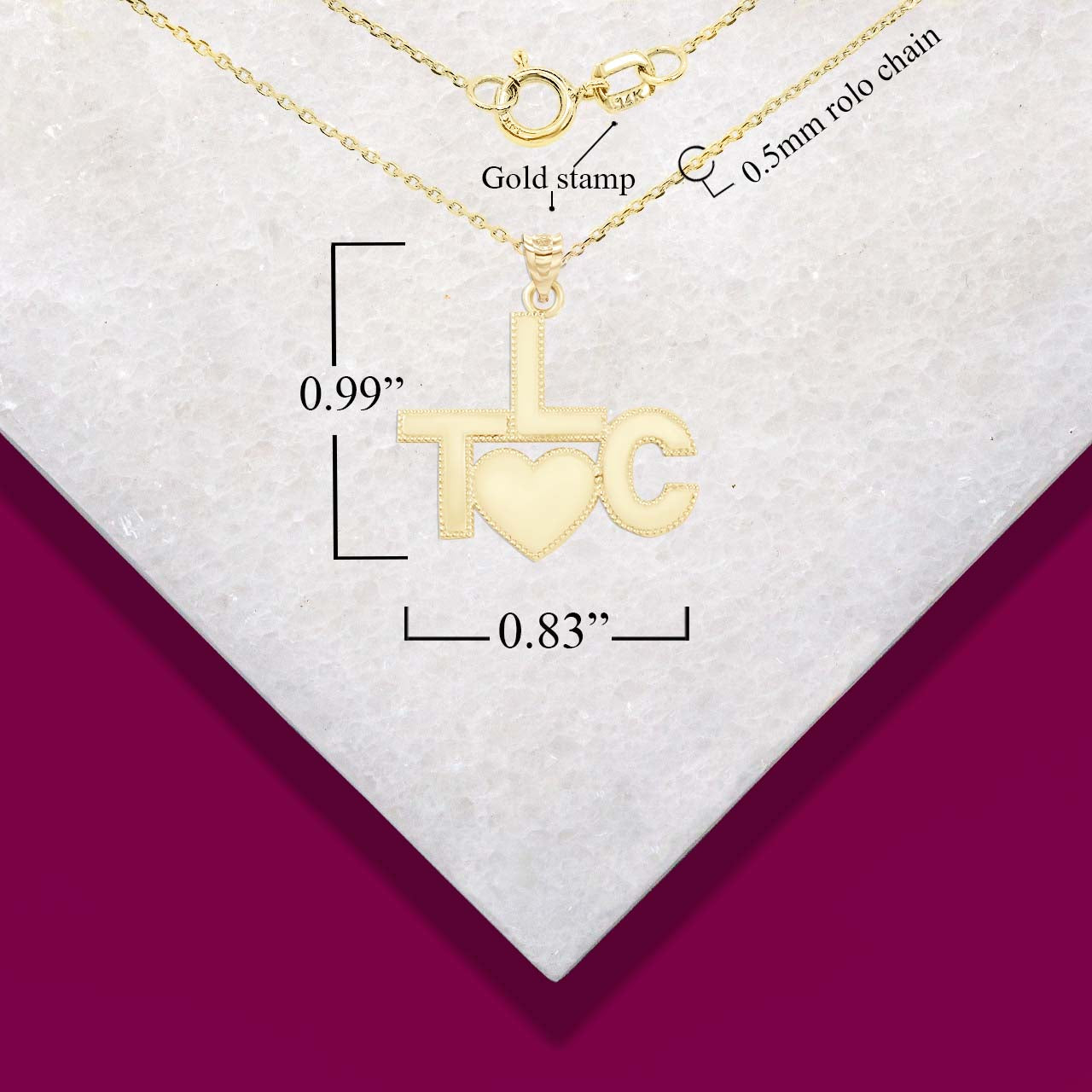 Gold TLC Heart Tender Loving Care Beaded Elvis Style Pendant Necklace, view 4