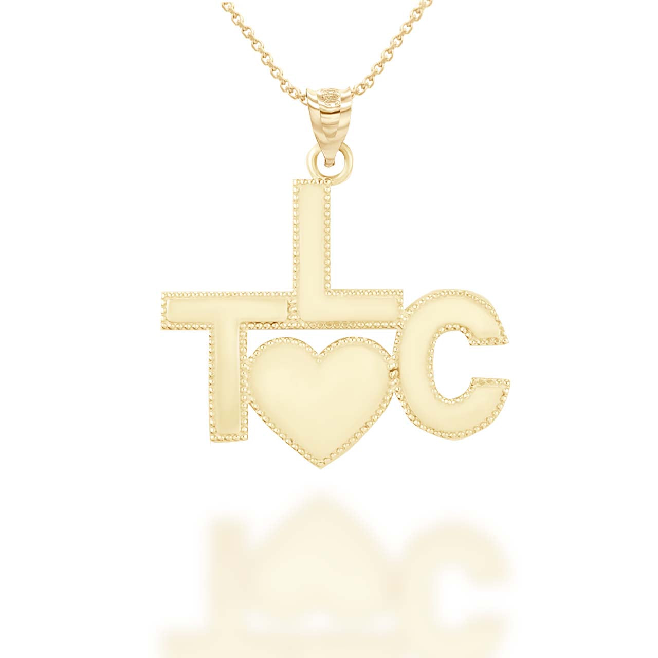 Gold TLC Heart Tender Loving Care Beaded Elvis Style Pendant Necklace, view 5