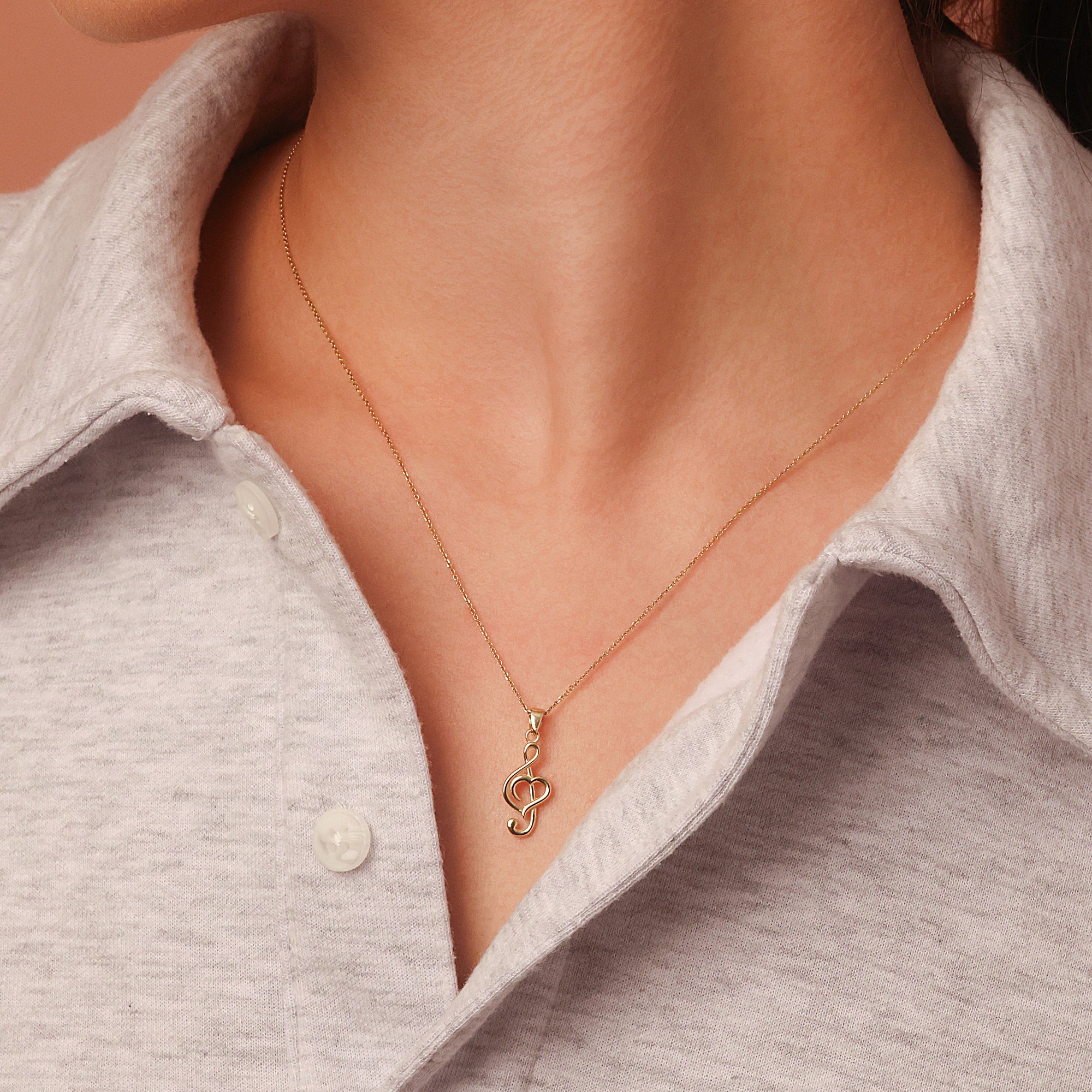 Gold Treble Clef Heart Necklace, view 2