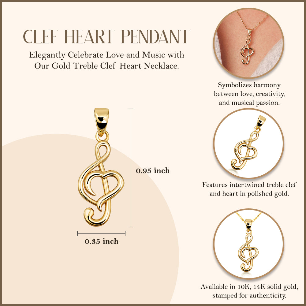 Gold Treble Clef Heart Necklace, view 3