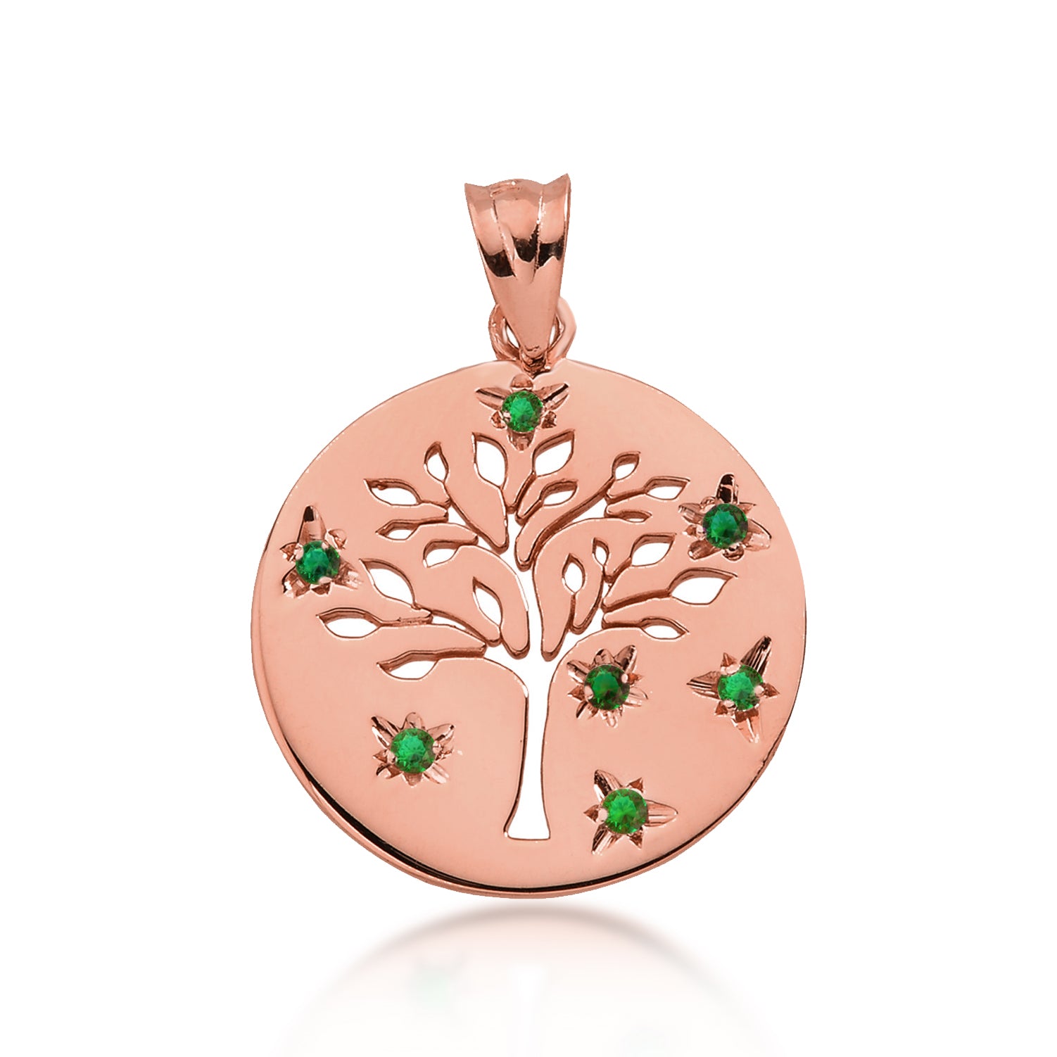 Gold Tree of Life Family Tree Disc Green Lab Created Pendant Necklace, view 5