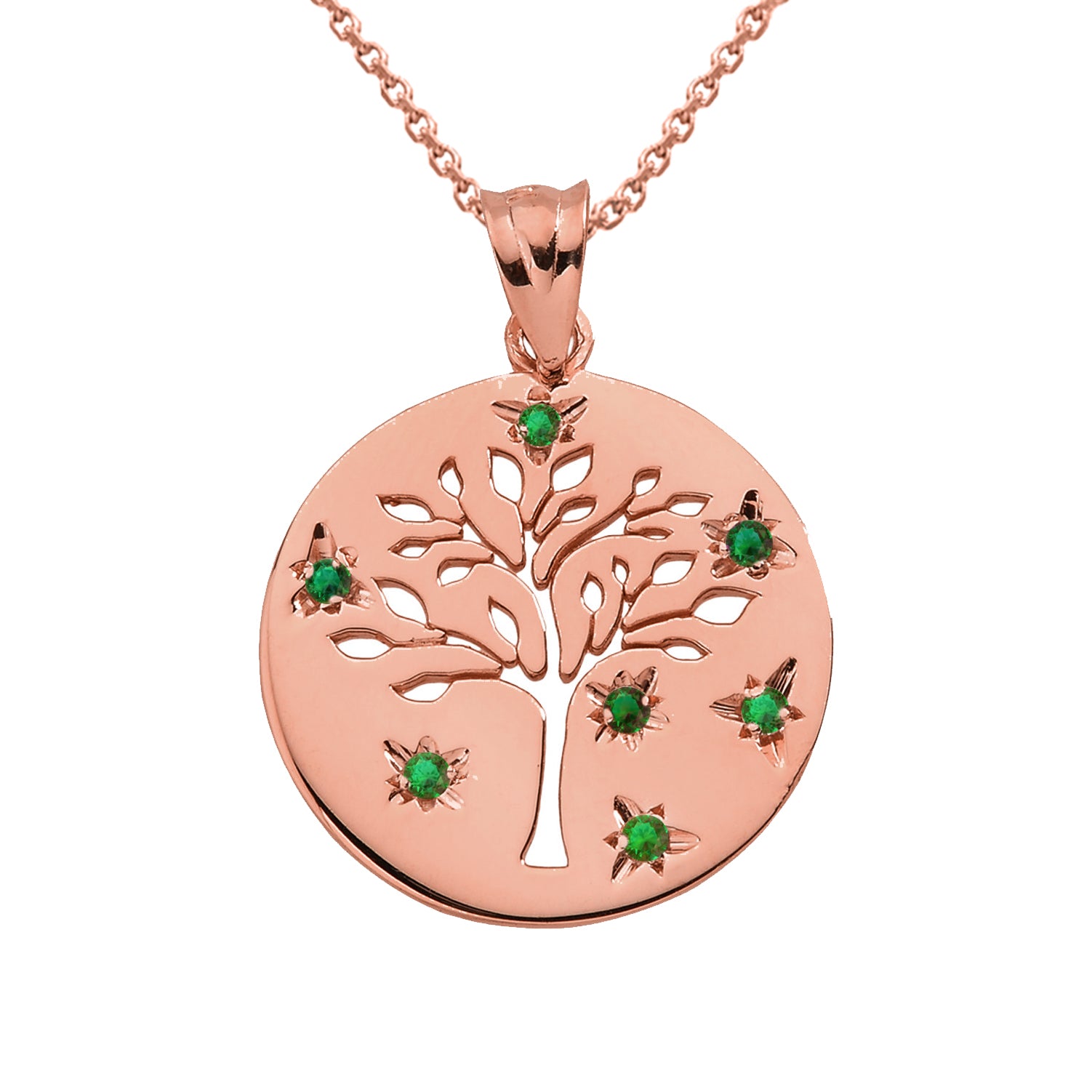 Gold Tree of Life Family Tree Disc Green Lab Created Pendant Necklace, view 6