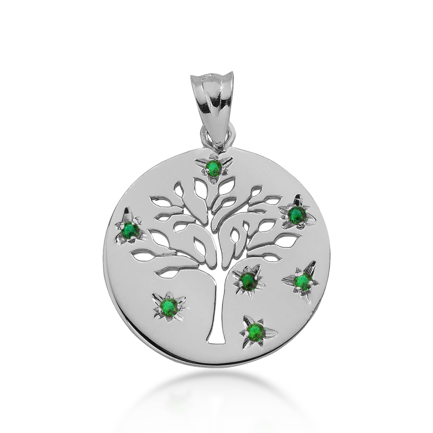 Gold Tree of Life Family Tree Disc Green Lab Created Pendant Necklace, view 7