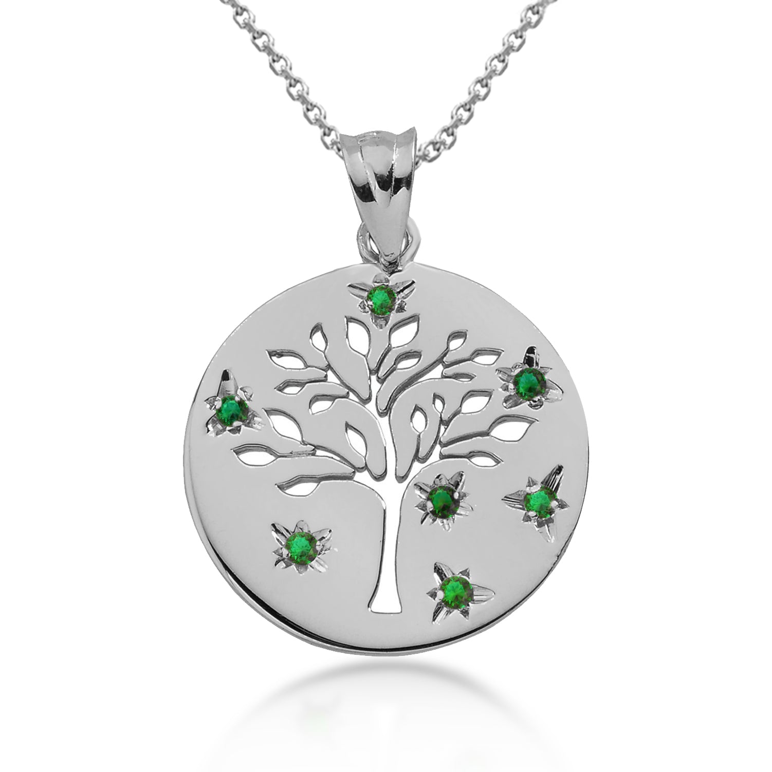 Gold Tree of Life Family Tree Disc Green Lab Created Pendant Necklace, view 8