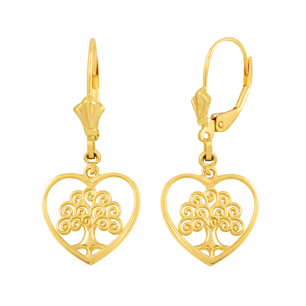 Gold Tree of Life Open Heart Filigree Earring Set