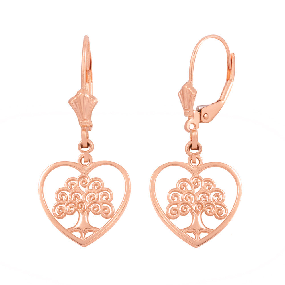 Gold Tree of Life Open Heart Filigree Earring Set, view 2