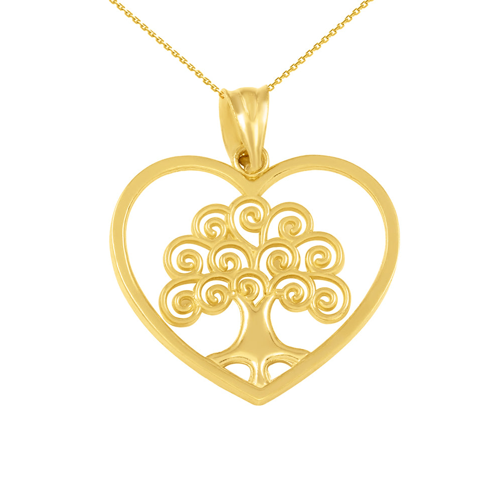 Gold Tree of Life Open Heart Filigree Pendant Necklace