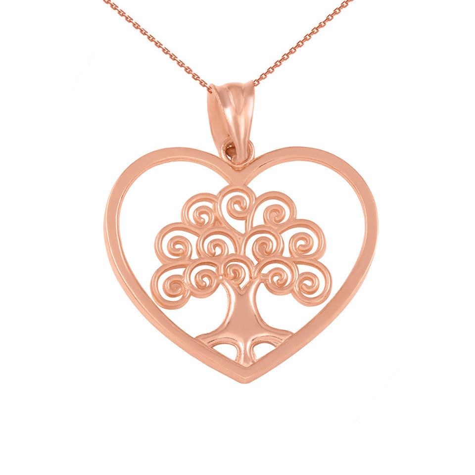 Gold Tree of Life Open Heart Filigree Pendant Necklace, view 6