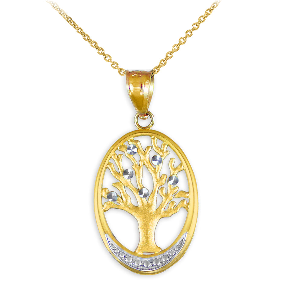 Gold Tree Of Life Oval Charm Pendant Necklace
