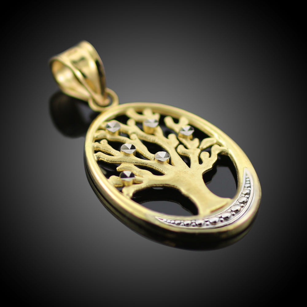 Gold Tree Of Life Oval Charm Pendant Necklace, view 2