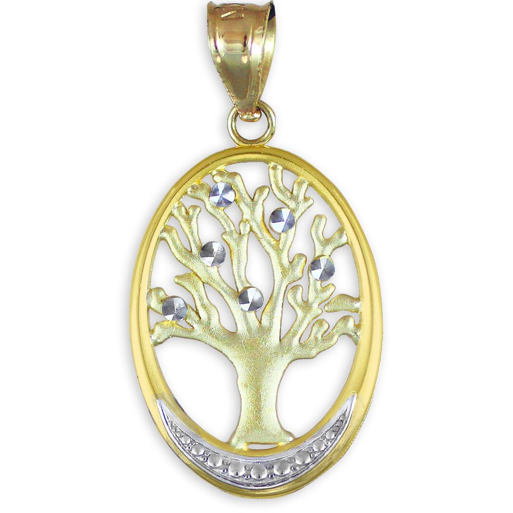 Gold Tree Of Life Oval Charm Pendant Necklace, view 3