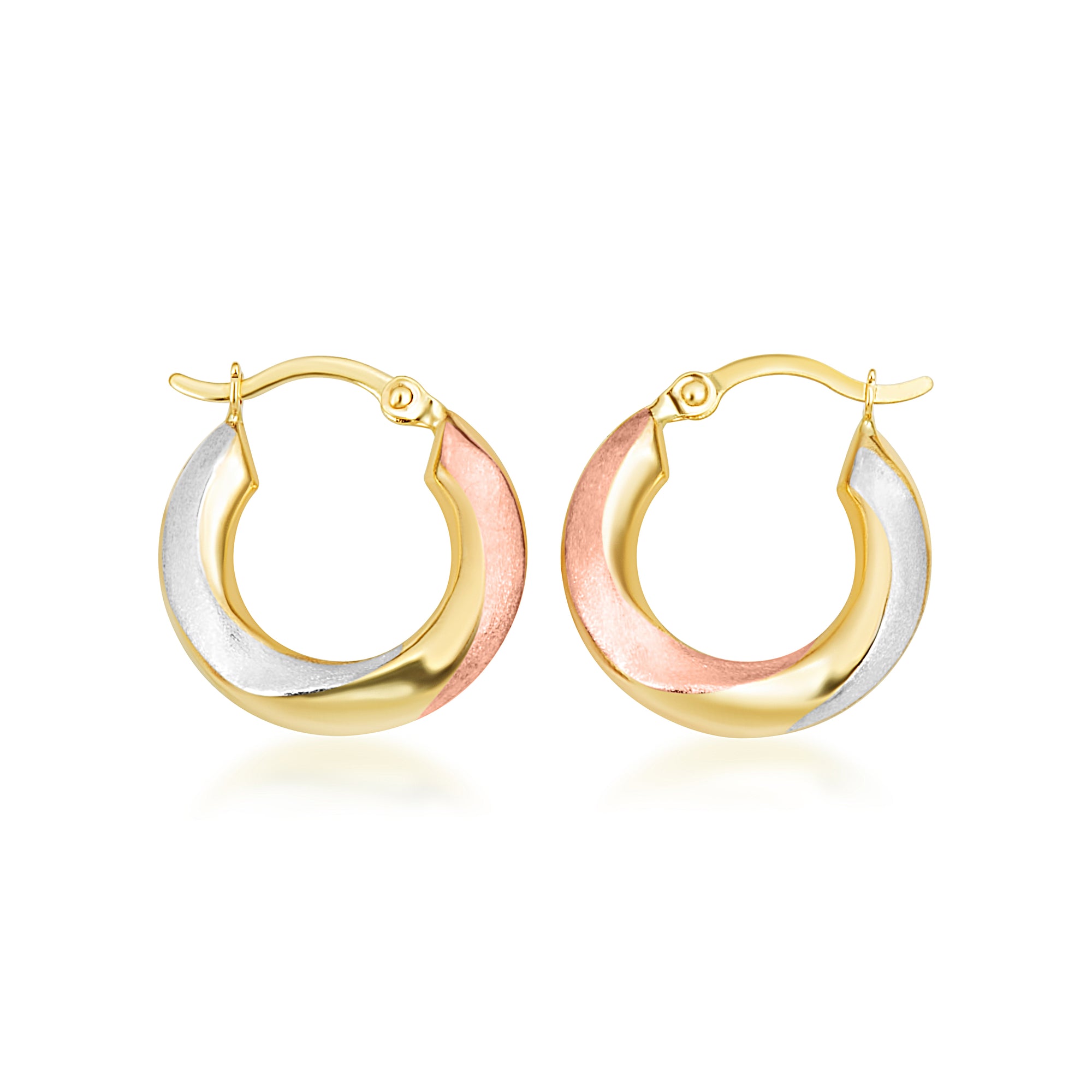 Gold Tri-Color Polished Hoop Earrings