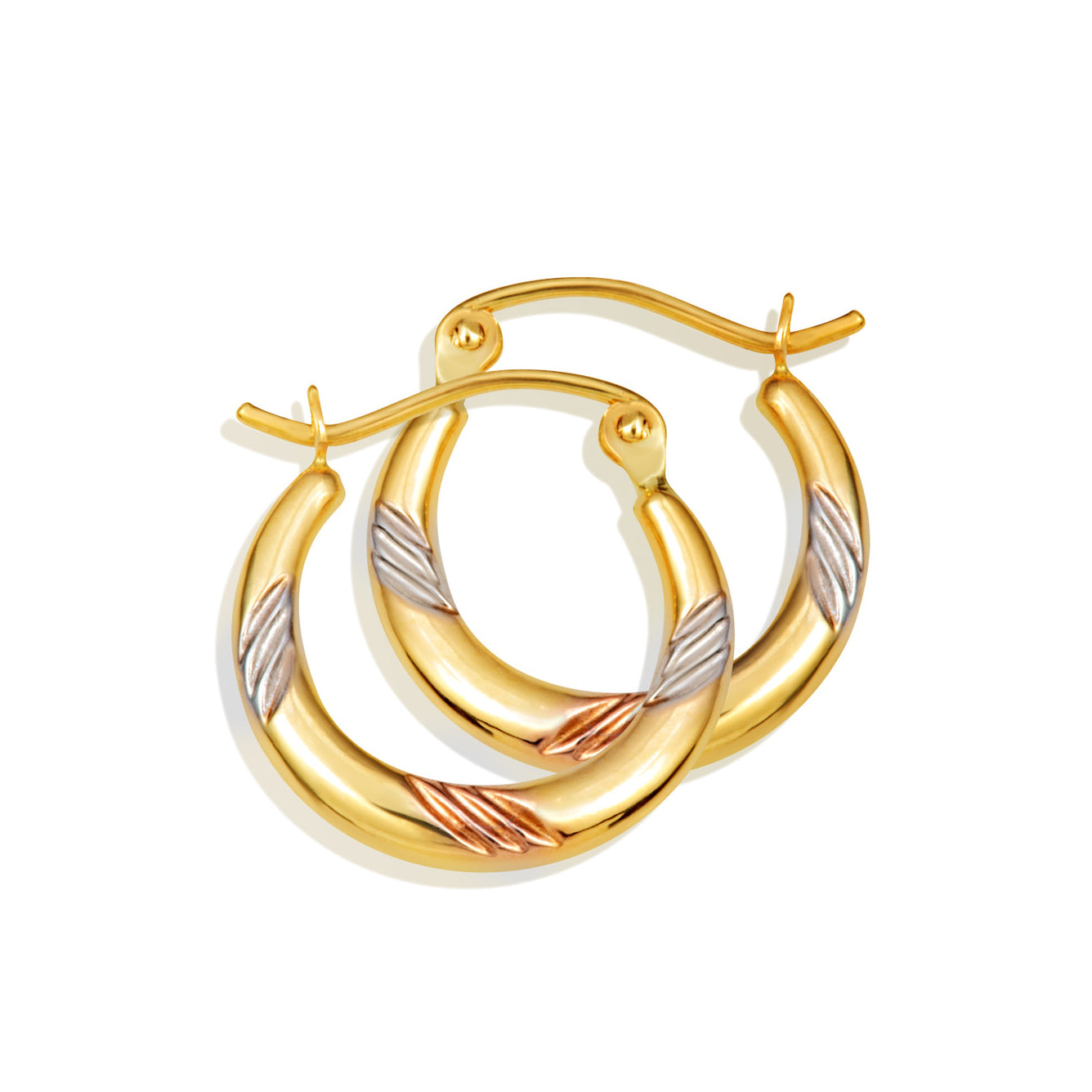 Gold Tri-Color Striped Hoop Earrings