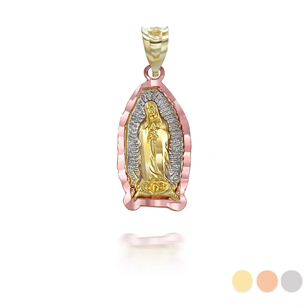 Gold Tri-Tone Mini Our Lady Of Guadalupe Pendant Necklace