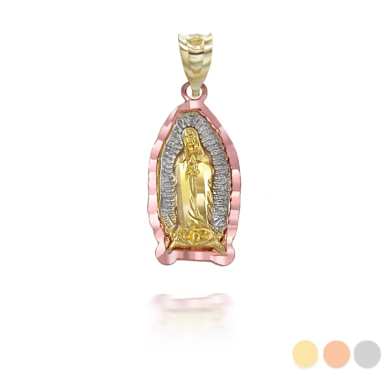 Gold Tri-Tone Mini Our Lady Of Guadalupe Pendant Necklace
