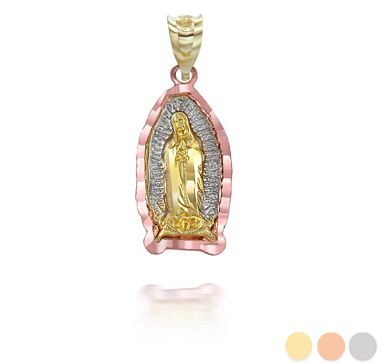 Gold Tri-Tone Our Lady Of Guadalupe Medium Pendant Necklace