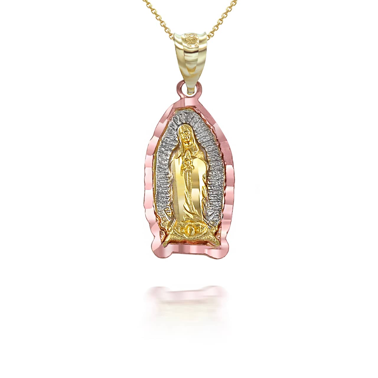 Gold Tri-Tone Our Lady Of Guadalupe Medium Pendant Necklace, view 4