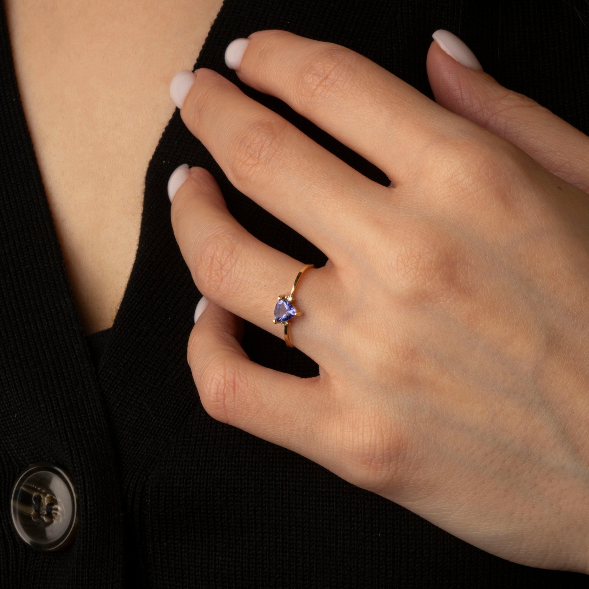 Gold Trillion Cut Tanzanite Gemstone Ring, view 2