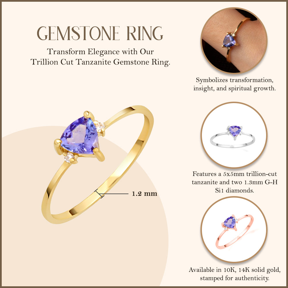 Gold Trillion Cut Tanzanite Gemstone Ring, view 3