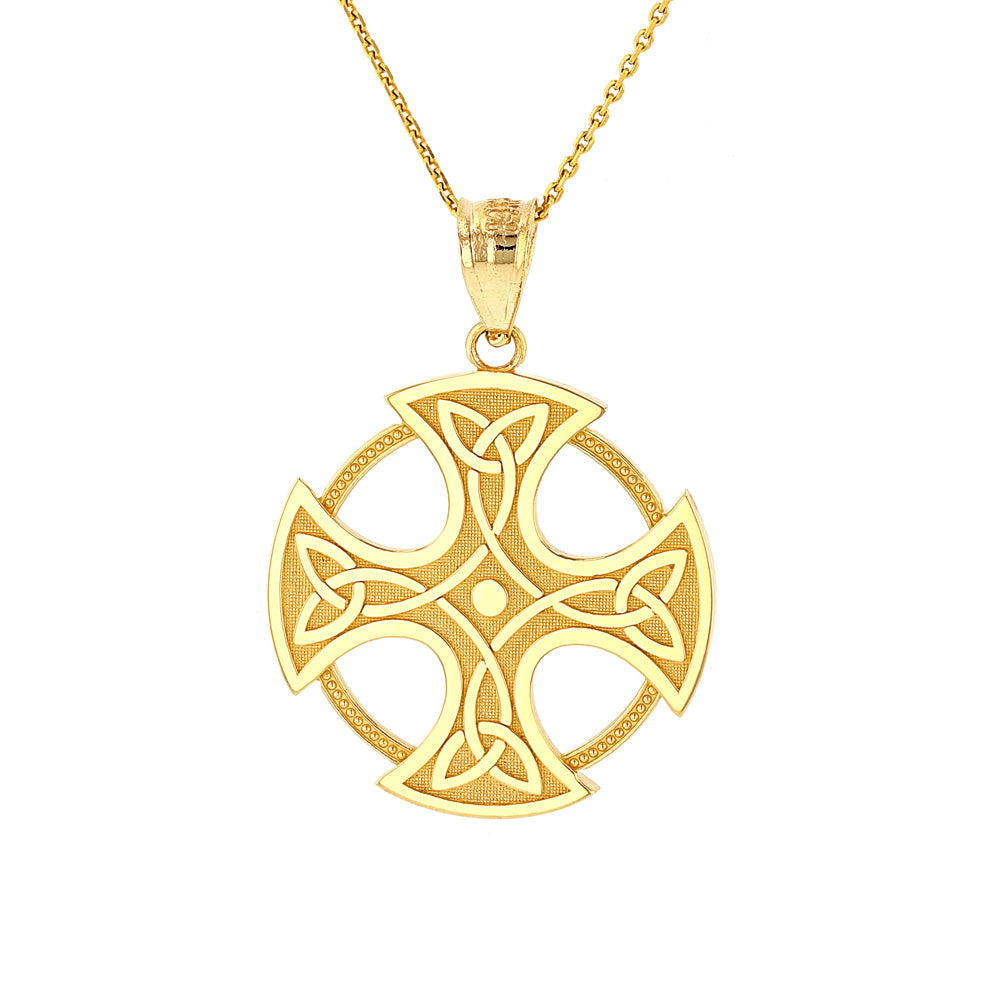 Gold Trinity Knot Celtic Cross Pendant Necklace