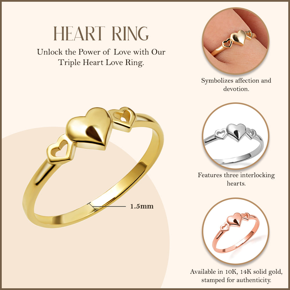 Gold Triple Heart Love Ring, view 3