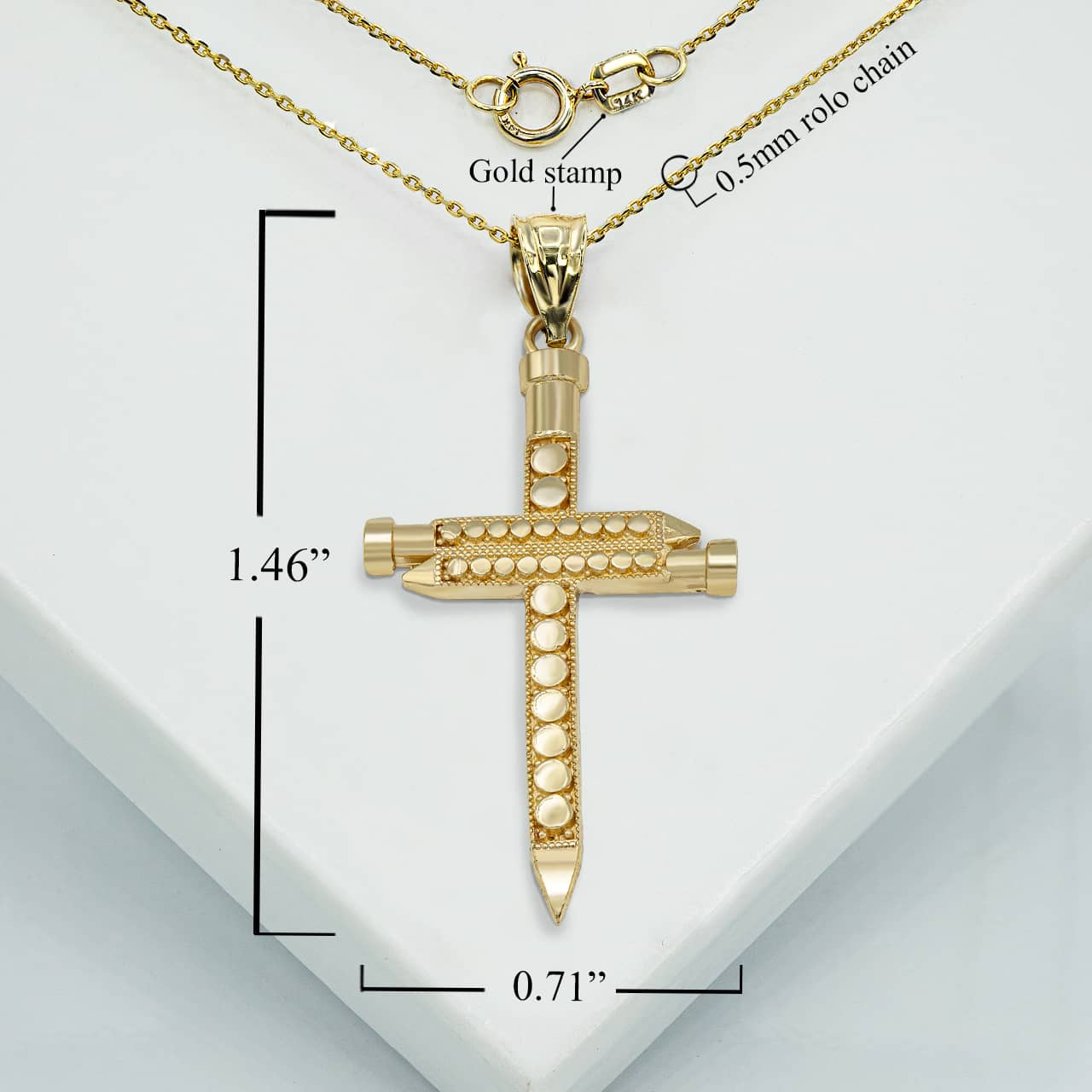 Gold Triple Nail Cross Pendant Necklace, view 2