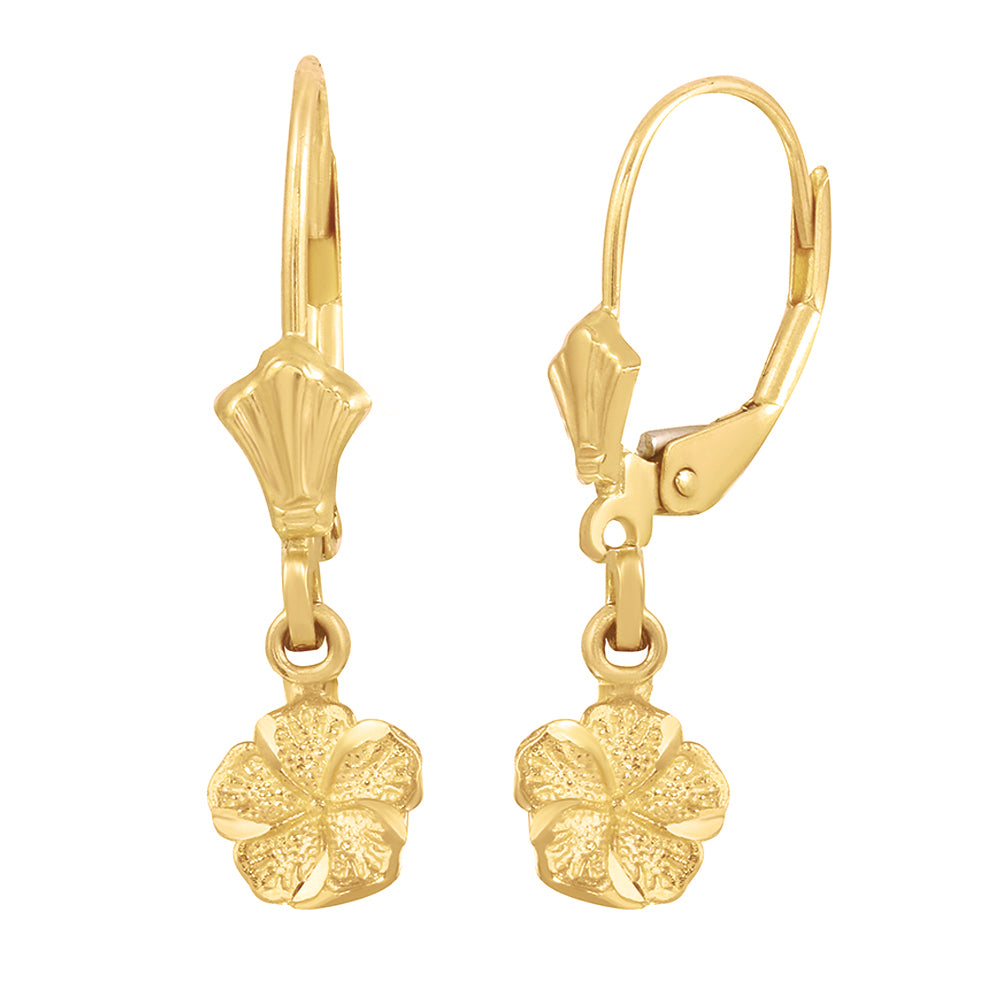 Gold Tropical Hibiscus Flower Diamond Cut Earring Set