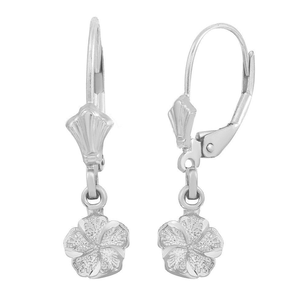 Gold Tropical Hibiscus Flower Diamond Cut Earring Set, view 3