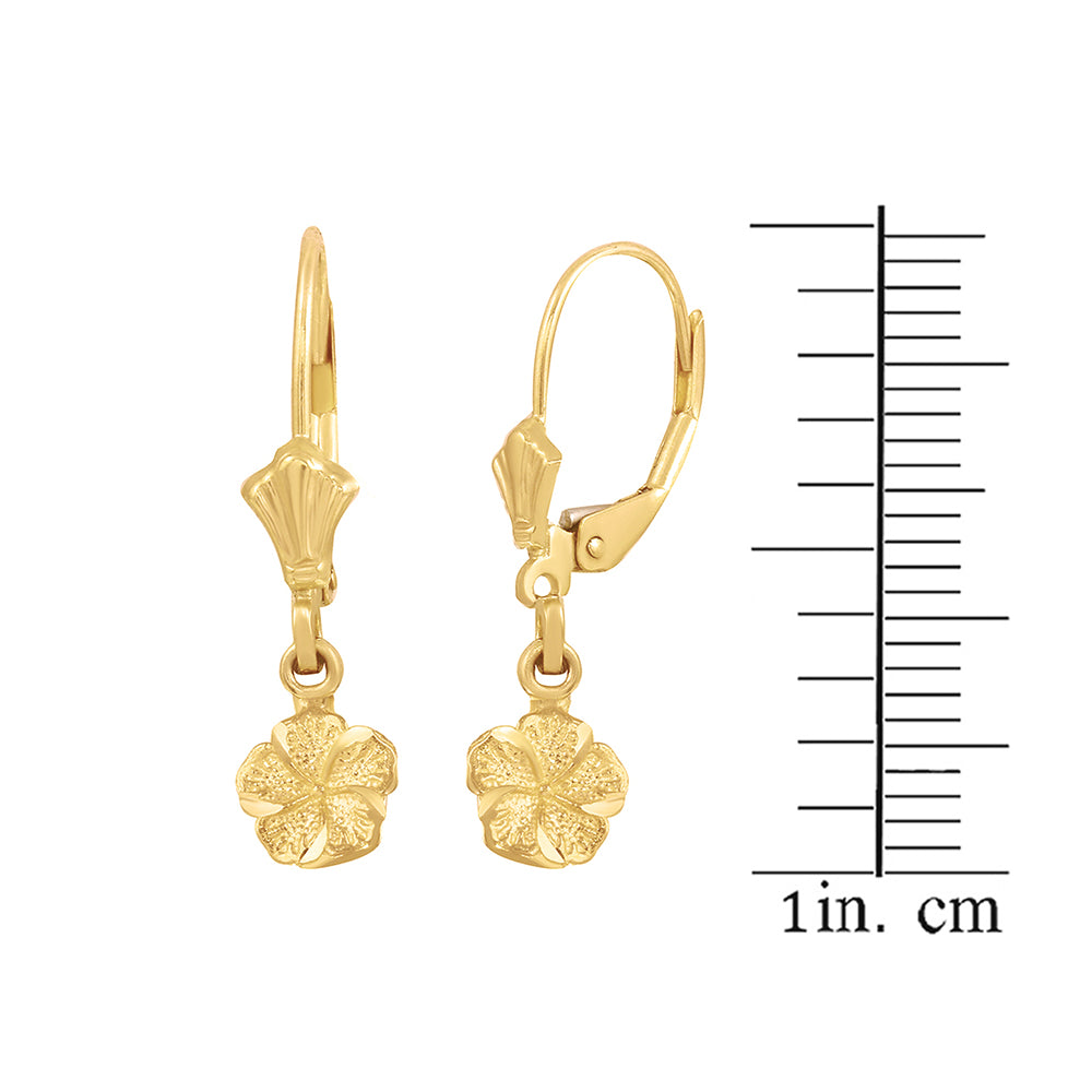 Gold Tropical Hibiscus Flower Diamond Cut Earring Set, view 4