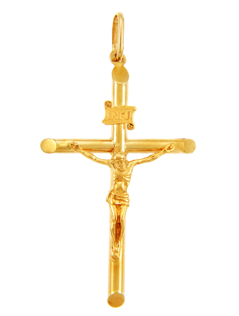 Gold Tubular Cross Charm Catholic Crucifix Pendant Necklace, view 2
