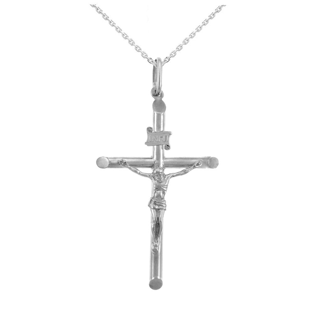 Gold Tubular Cross Charm Catholic Crucifix Pendant Necklace, view 3